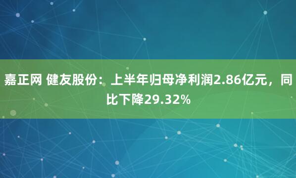 嘉正网 健友股份：上半年归母净利润2.86亿元，同比下降29.32%